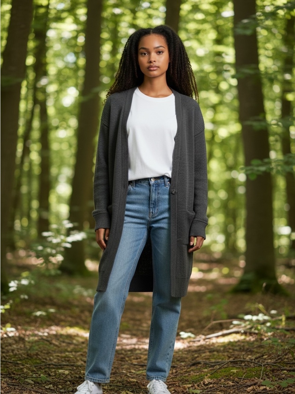 lululemon athletica Long Open-Front Cardigan in Charcoal Gray